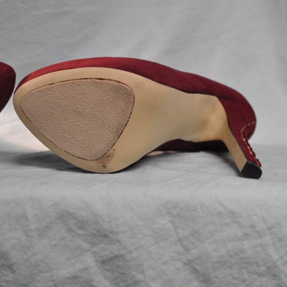 shoemint	lydia sz 7 red corset back ultra suede platform heels (8GW) - Picture 6 of 15